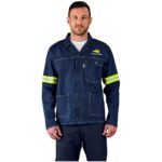 Cast Premium 100% Cotton Denim Jacket - Reflective Arms - Yellow Tape