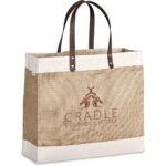 Okiyo Reza Jute & Cotton Tote with Leather Handles