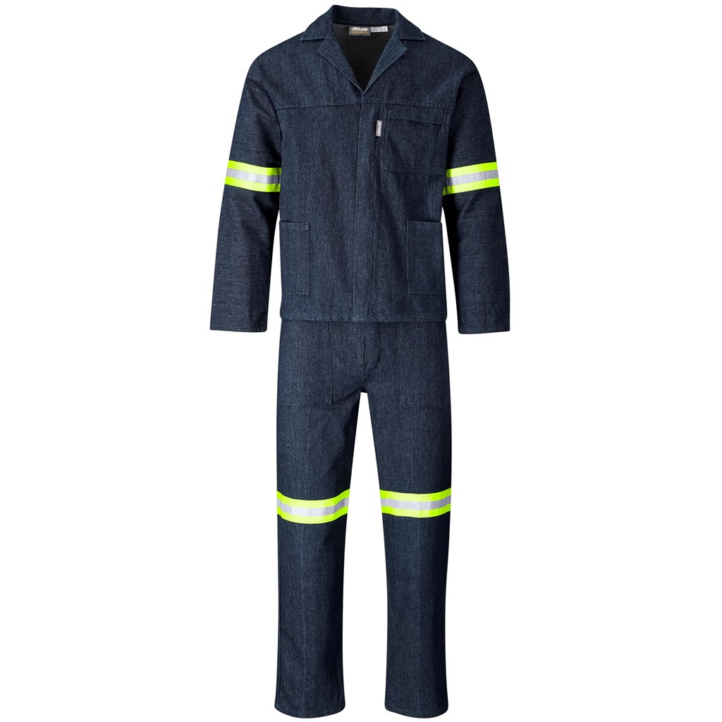 Vintage 100% Cotton Denim Conti Suit - Reflective Arms, Legs & Back - Yellow Tape - Image 6