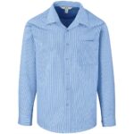 Mens Long Sleeve Micro Check Shirt - Light Blue