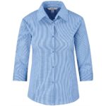 Ladies 3/4 Sleeve Micro Check Shirt - Light Blue