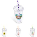 Malibu Double-Wall Plastic Tumbler & Straw - 470ml