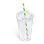 Malibu Double-Wall Plastic Tumbler & Straw - 470ml - Lime