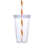 Malibu Double-Wall Plastic Tumbler & Straw - 470ml - Orange