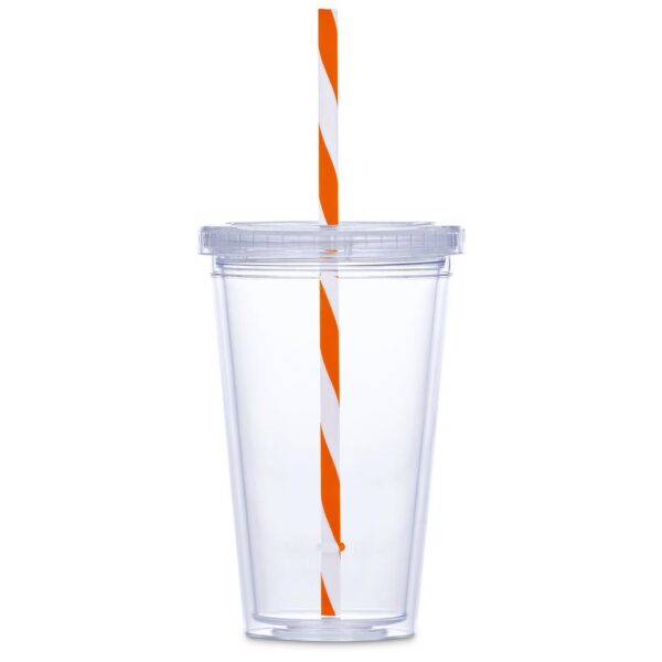 Malibu Double-Wall Plastic Tumbler & Straw - 470ml - Orange