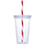 Malibu Double-Wall Plastic Tumbler & Straw - 470ml - Red