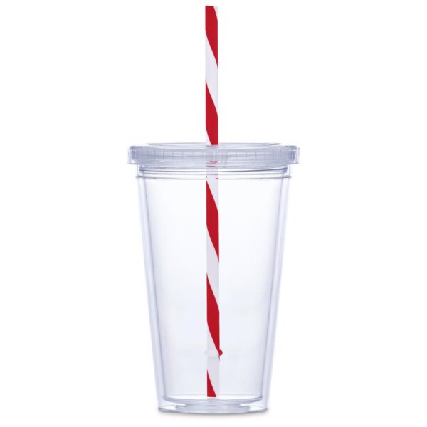 Malibu Double-Wall Plastic Tumbler & Straw - 470ml - Red