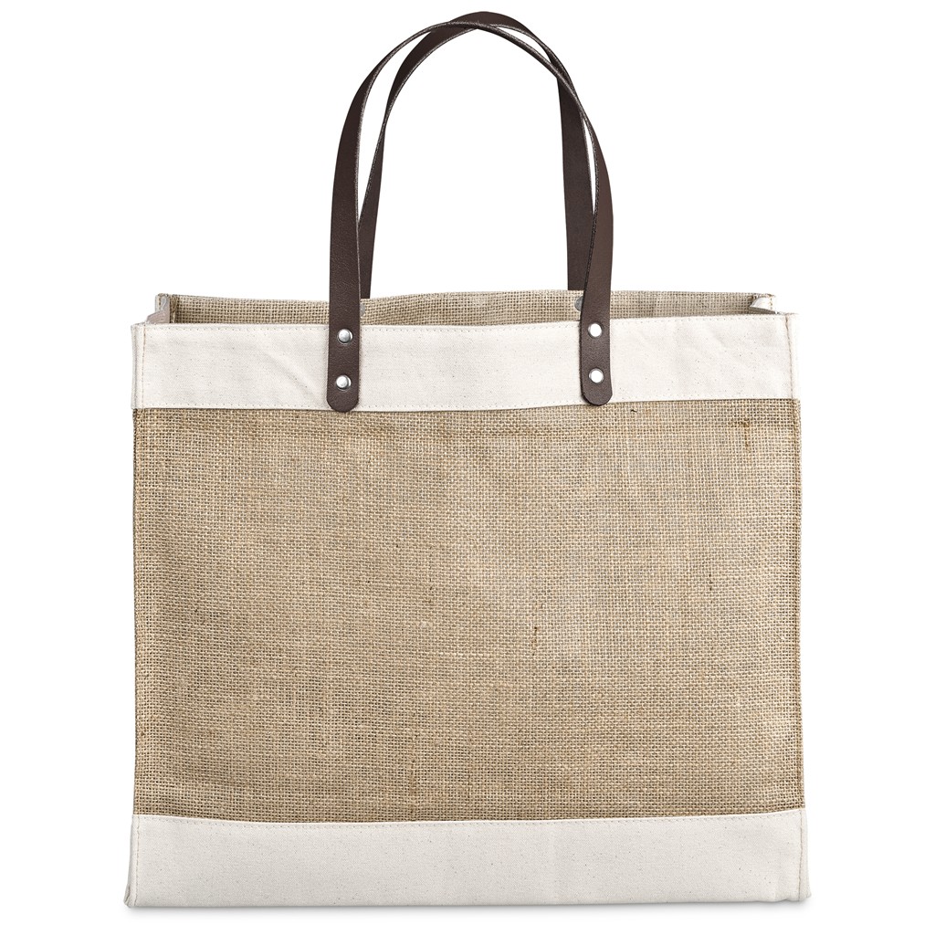Okiyo Reza Jute & Cotton Tote with Leather Handles - Image 6