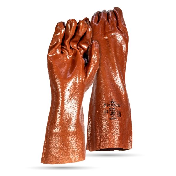 Brown PVC Abrasion Glove Open Cuff 35cm - Pack Of 12 Pairs