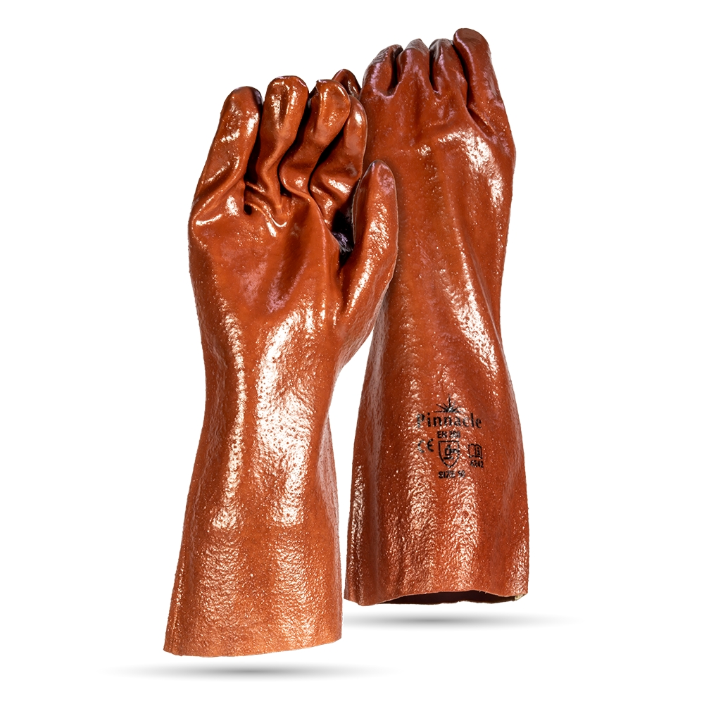 Brown PVC Abrasion Glove Open Cuff 35cm - Pack Of 12 Pairs