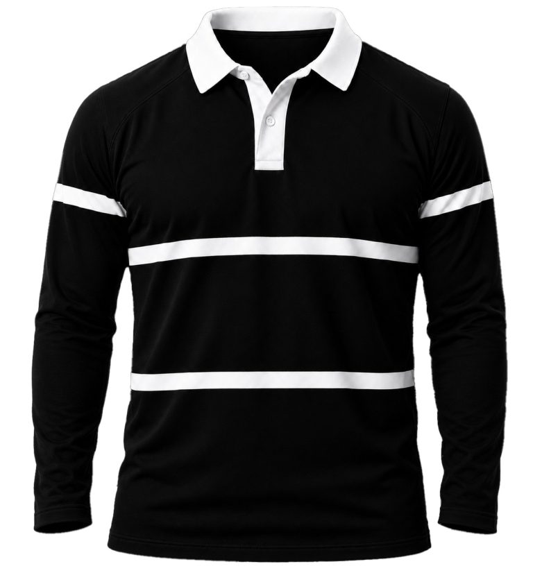 +27 Unisex Rugby Jersey, Double Stripe Long Sleeve, Cotton Fleece