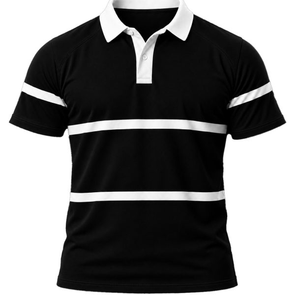 +27 Unisex Rugby Jersey, Double Stripe Short Sleeve, Cotton Fleece