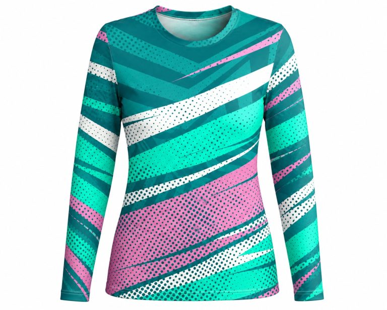 Dye Sub Ladies Crew Neck T-shirt, Fitted Long Sleeve, Drop Needle