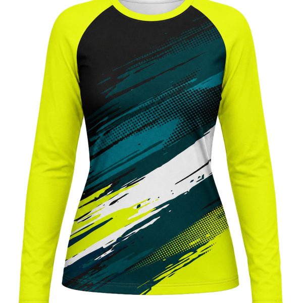 Dye Sub Ladies Crew Neck T-shirt, Raglan Long Sleeve, Sport Tec
