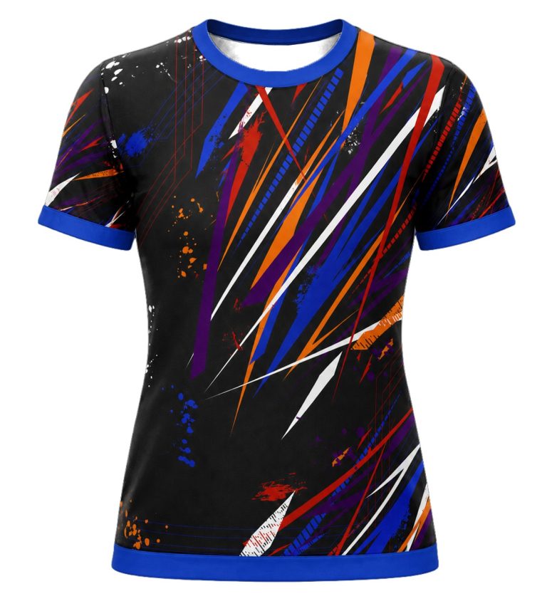 Dye Sub Ladies Ringer Crew Neck T-shirt, Fitted Short Sleeve, Drop Needle