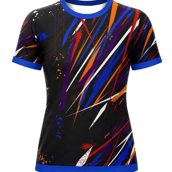 Dye Sub Ladies Ringer Crew Neck T-shirt, Fitted Short Sleeve, Reverse Birdseye