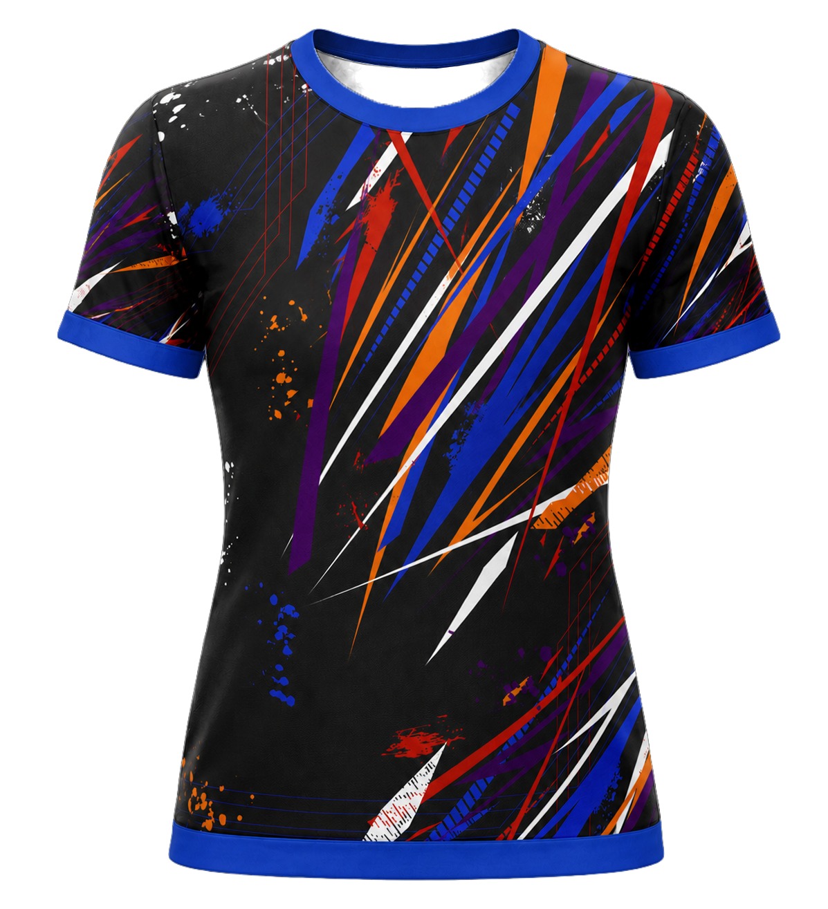 Dye Sub Ladies Ringer Crew Neck T-shirt, Fitted Short Sleeve, Sport Tec