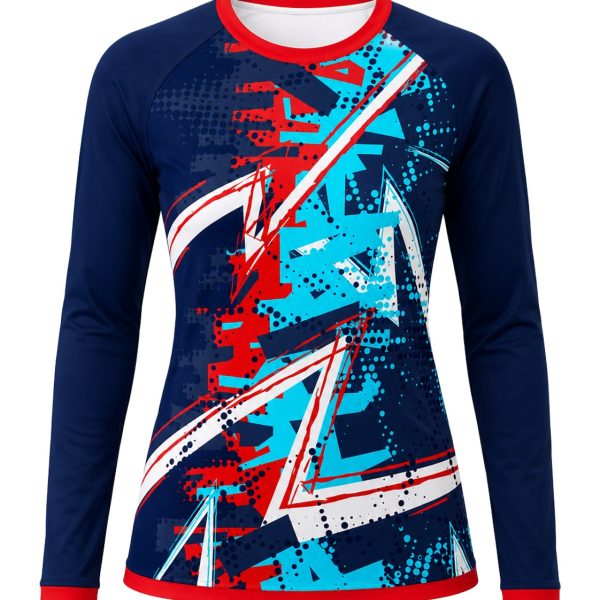 Dye Sub Ladies Ringer Crew Neck T-shirt, Raglan Long Sleeve, Birdseye