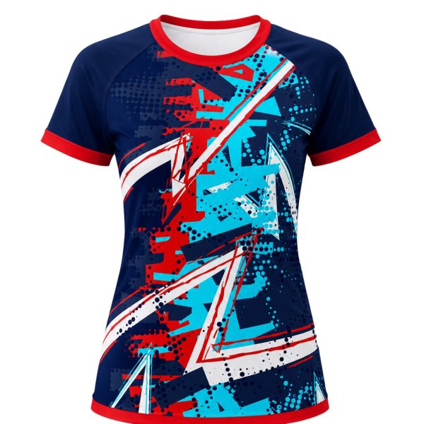 Dye Sub Ladies Ringer Crew Neck T-shirt, Raglan Short Sleeve, Sport Tec