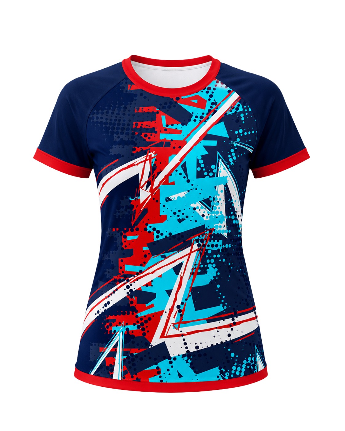 Dye Sub Ladies Ringer Crew Neck T-shirt, Raglan Short Sleeve, Sport Tec