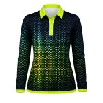 Dye Sub Ladies Ringer Golf Shirt, Fitted Long Sleeve, Drop Needle