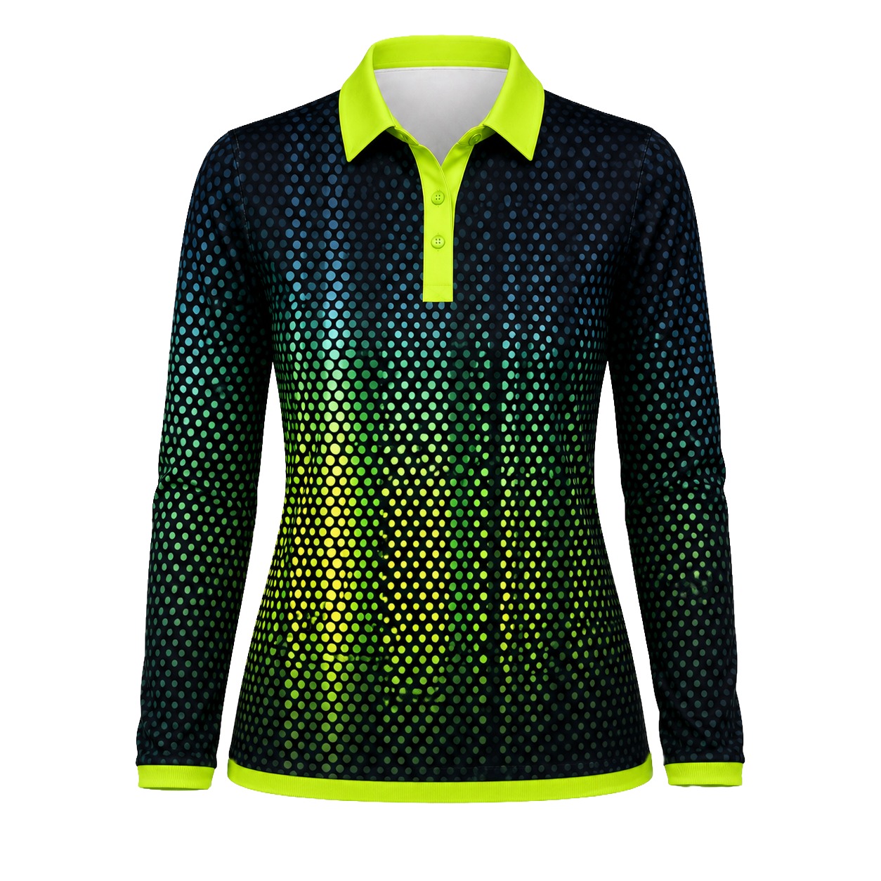 Dye Sub Ladies Ringer Golf Shirt, Fitted Long Sleeve, Reverse Birdseye