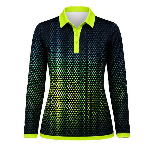 Dye Sub Ladies Ringer Golf Shirt, Fitted Long Sleeve, Sport Tec