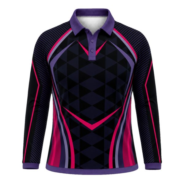 Dye Sub Ladies Ringer Golf Shirt, Raglan Long Sleeve, Reverse Birdseye