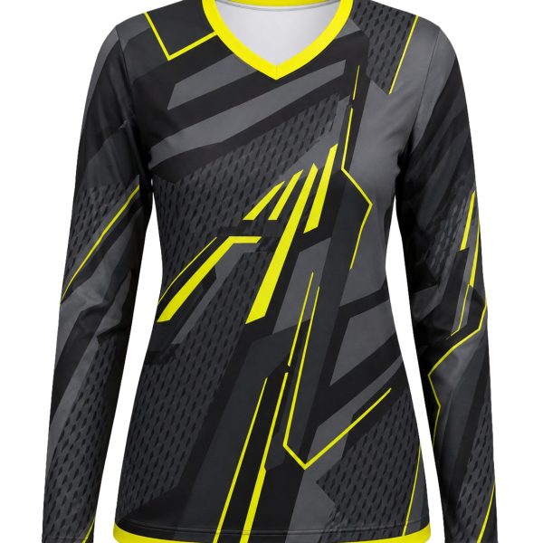 Dye Sub Ladies Ringer V-Neck T-shirt, Fitted Long Sleeve, Birdseye