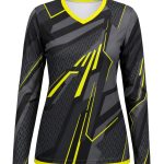 Dye Sub Ladies Ringer V-Neck T-shirt, Fitted Long Sleeve, Sport Tec