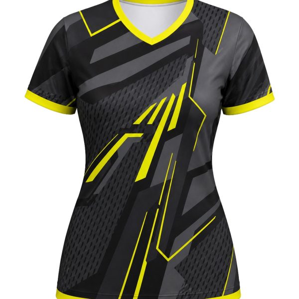 Dye Sub Ladies Ringer V-Neck T-shirt, Fitted Short Sleeve, Drop Needle
