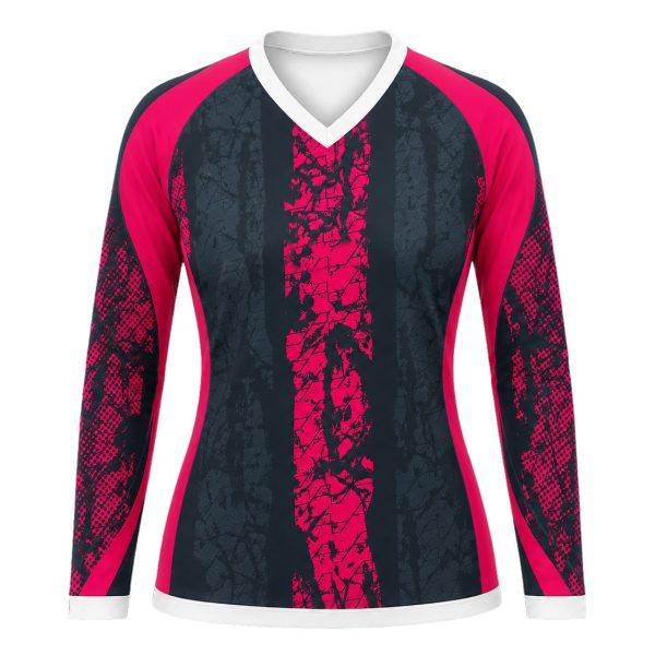 Dye Sub Ladies Ringer V-Neck T-shirt, Raglan Long Sleeve, Birdseye