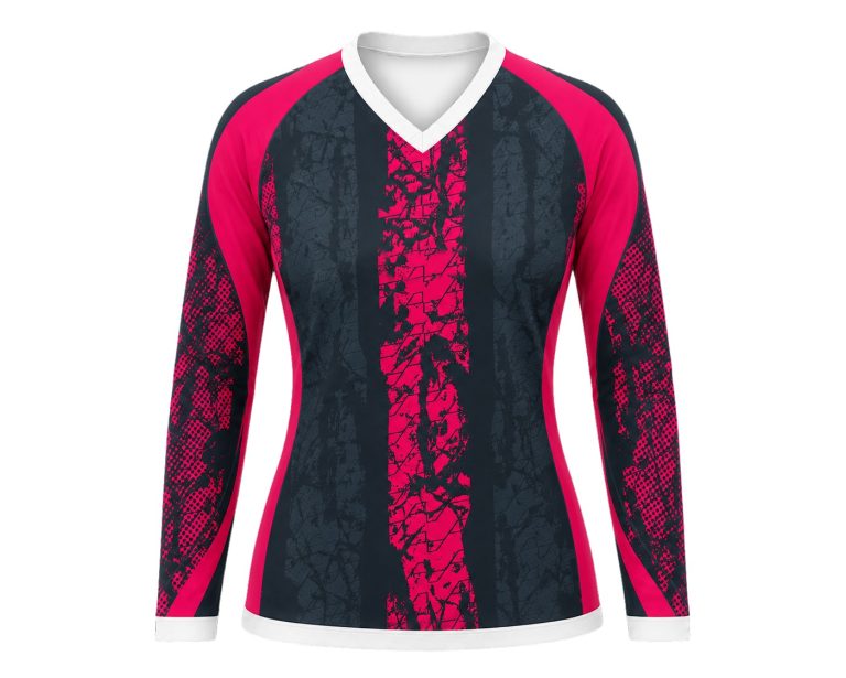 Dye Sub Ladies Ringer V-Neck T-shirt, Raglan Long Sleeve, Drop Needle