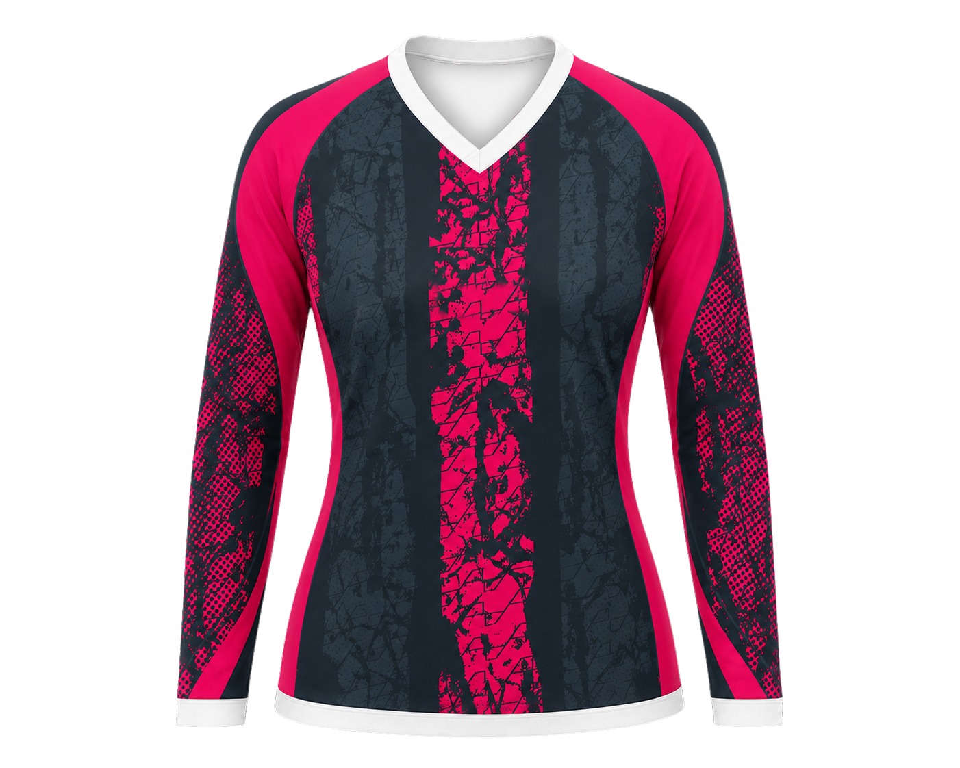 Dye Sub Ladies Ringer V-Neck T-shirt, Raglan Long Sleeve, Drop Needle