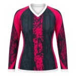 Dye Sub Ladies Ringer V-Neck T-shirt, Raglan Long Sleeve, Reverse Birdseye