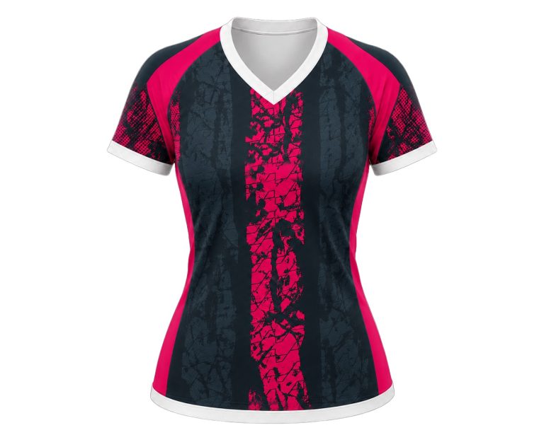 Dye Sub Ladies Ringer V-Neck T-shirt, Raglan Short Sleeve, Birdseye