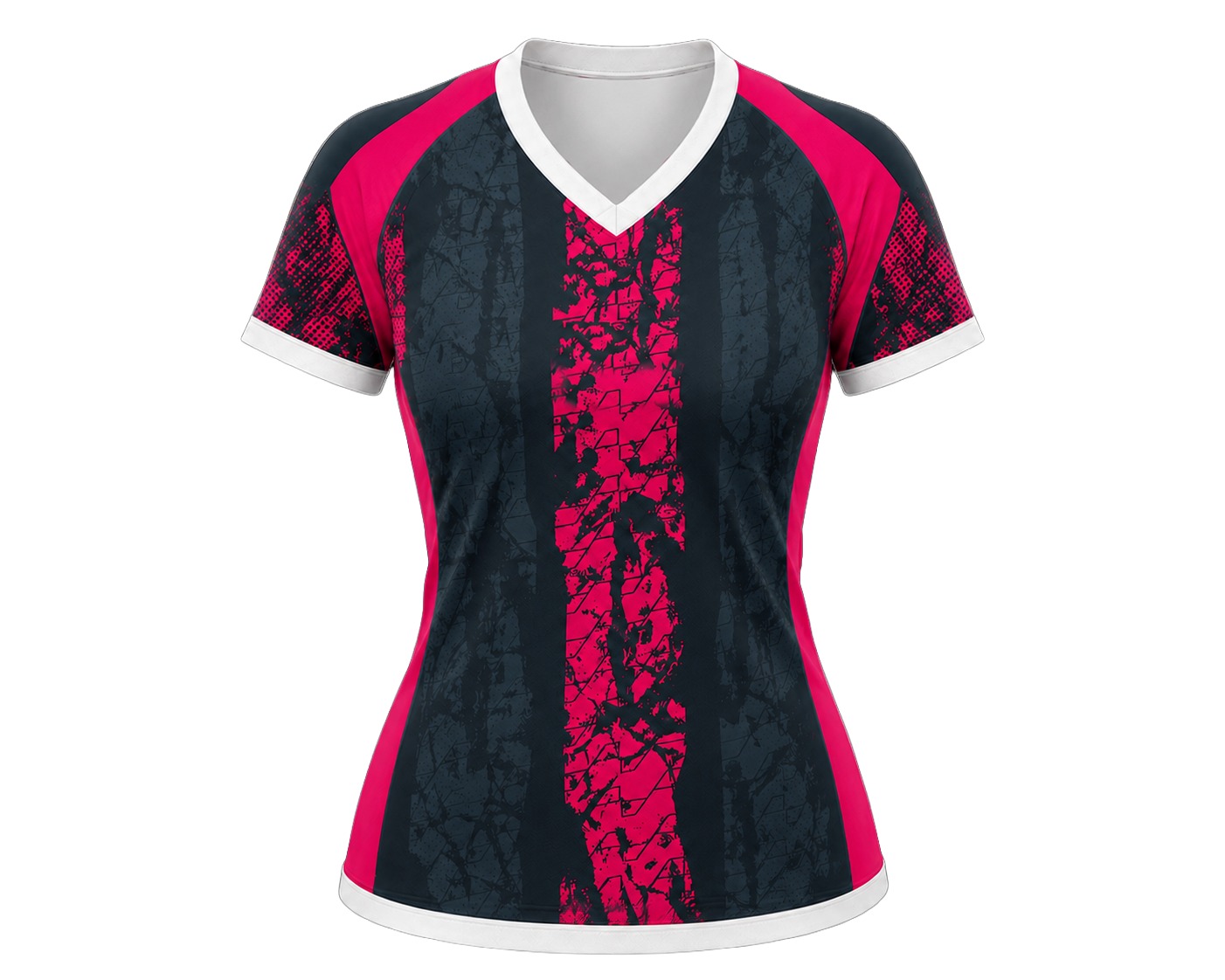 Dye Sub Ladies Ringer V-Neck T-shirt, Raglan Short Sleeve, Drop Needle