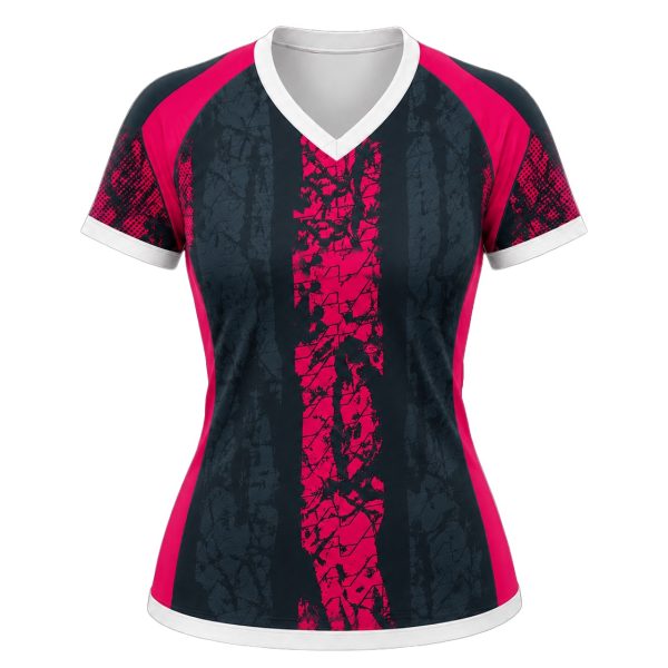 Dye Sub Ladies Ringer V-Neck T-shirt, Raglan Short Sleeve, Reverse Birdseye