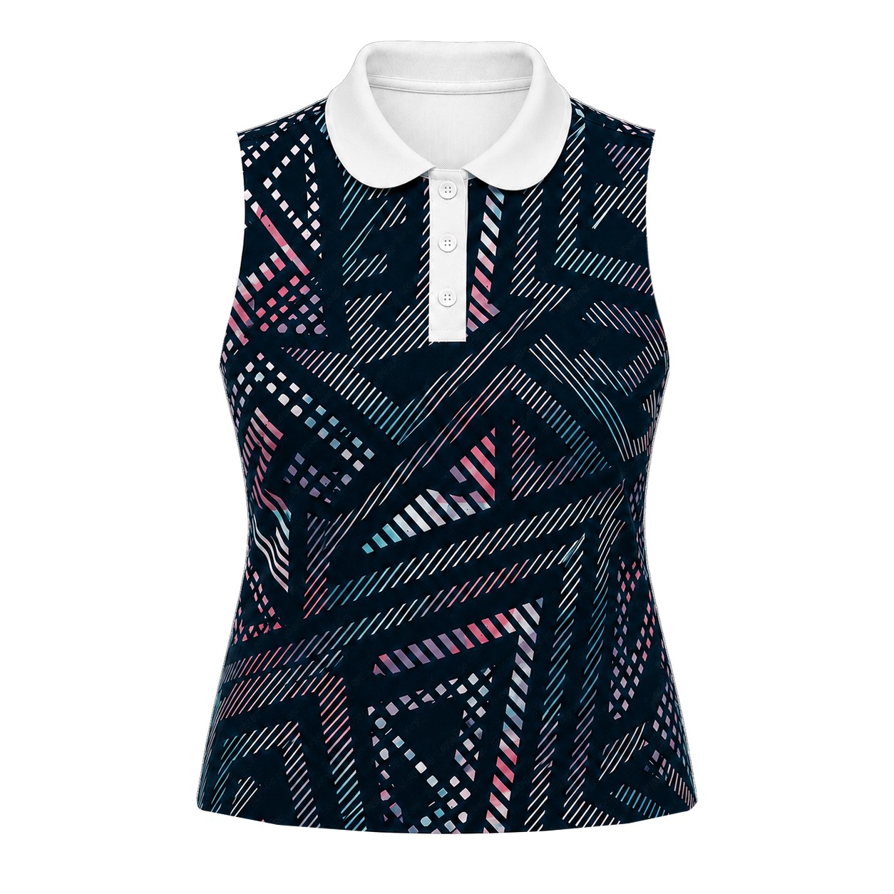 Dye Sub Ladies Sleeveless Golf Shirt, Placket, Birdseye