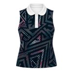 Dye Sub Ladies Sleeveless Golf Shirt, Placket, Drop Needle