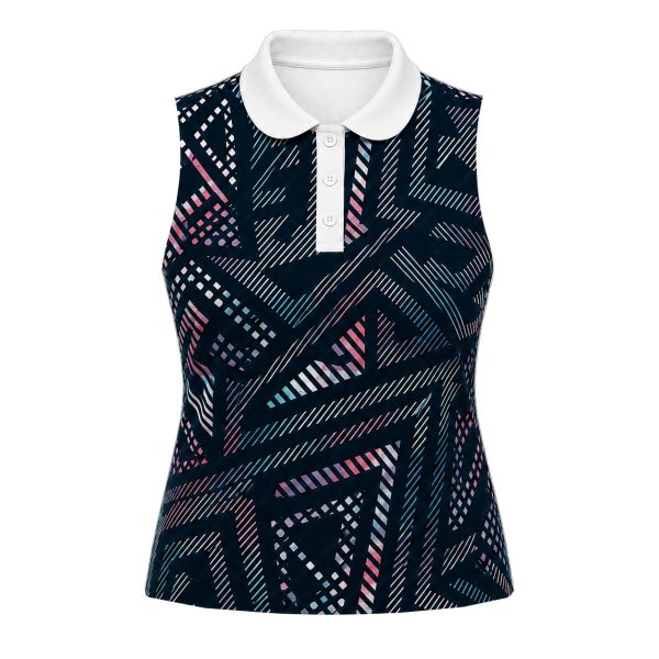 Dye Sub Ladies Sleeveless Golf Shirt, Placket, Drop Needle