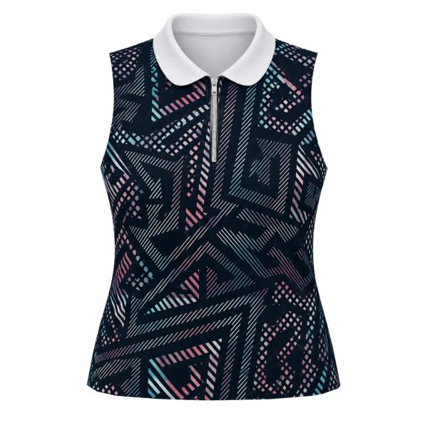 Dye Sub Ladies Sleeveless Golf Shirt, 1/4 Zip, Drop Needle