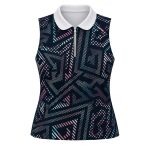 Dye Sub Ladies Sleeveless Golf Shirt, 1/4 Zip, Reverse Birdseye