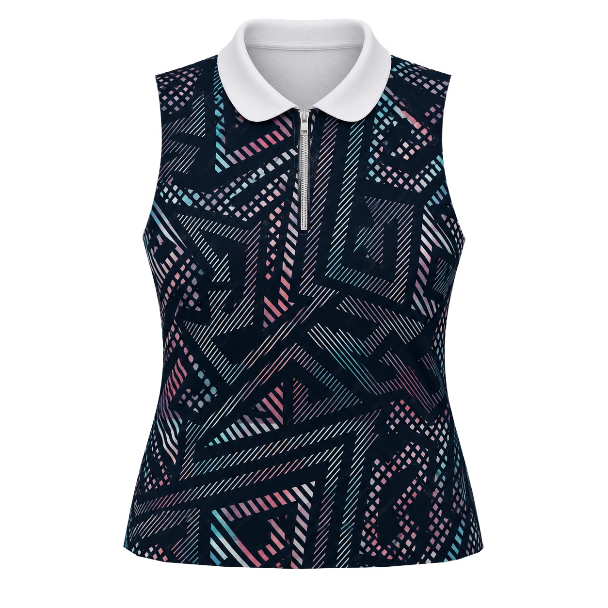 Dye Sub Ladies Sleeveless Golf Shirt, 1/4 Zip, Reverse Birdseye