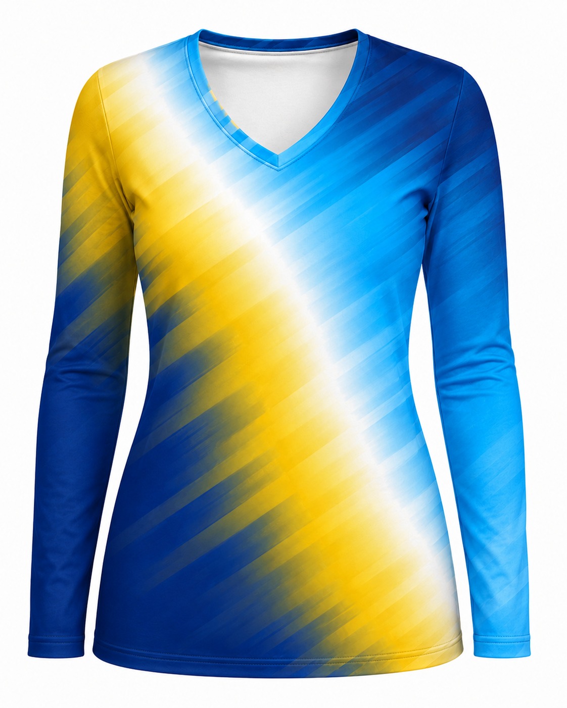 Dye Sub Ladies V-Neck T-shirt, Fitted Long Sleeve, Birdseye