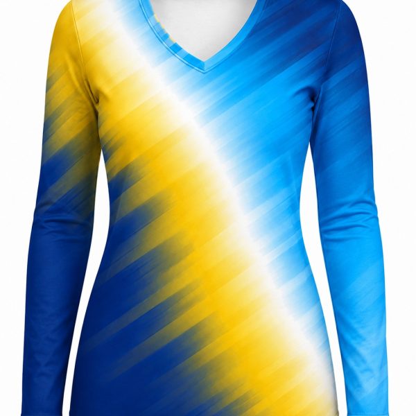 Dye Sub Ladies V-Neck T-shirt, Fitted Long Sleeve, Sport Tec