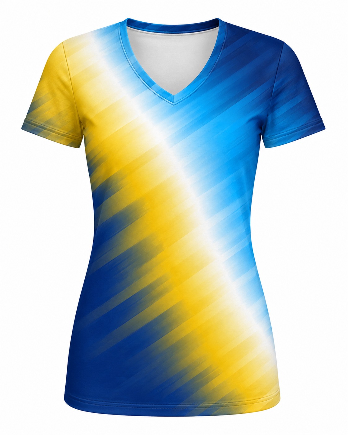 Dye Sub Ladies V-Neck T-shirt, Fitted Short Sleeve, Birdseye