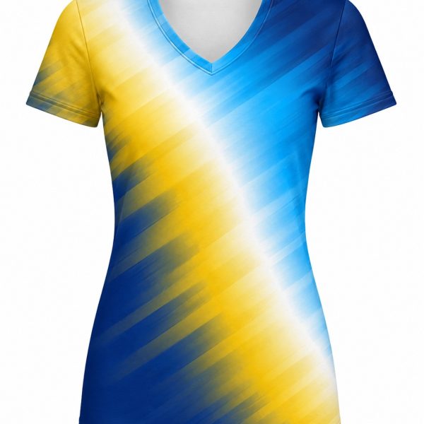 Dye Sub Ladies V-Neck T-shirt, Fitted Short Sleeve, Reverse Birdseye