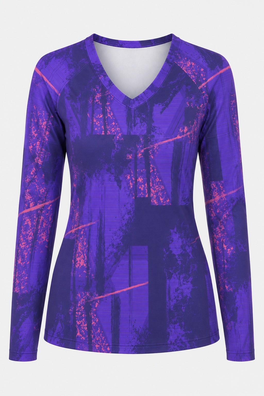 Dye Sub Ladies V-Neck T-shirt, Raglan Long Sleeve, Birdseye