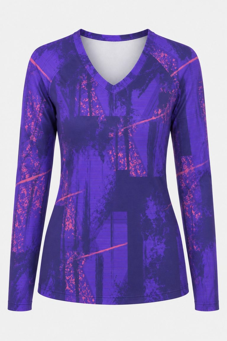 Dye Sub Ladies V-Neck T-shirt, Raglan Long Sleeve, Reverse Birdseye
